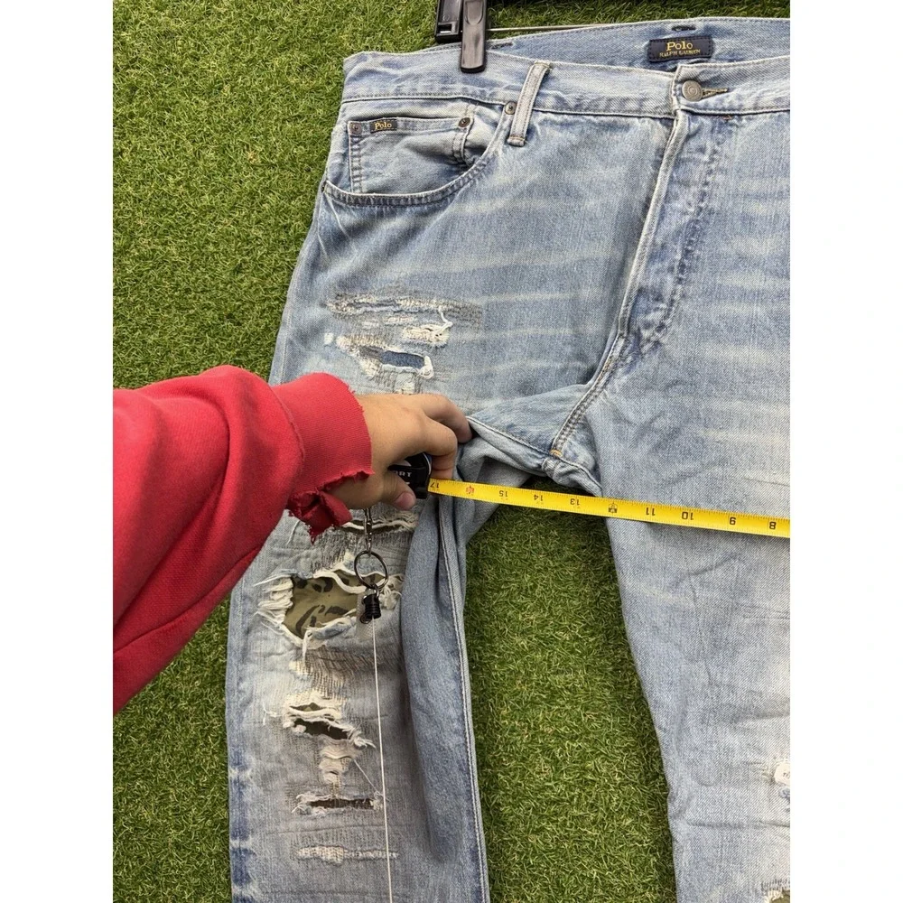 Polo Ralph Lauren Jeans Mens 40x32 Varick Slim Repaired Patchwork Distressed
